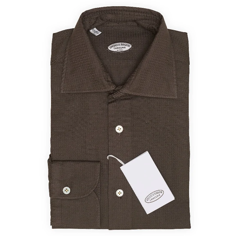 VINCENZO DI RUGGIERO Handmade Brown Plaid Cotton Dress Shirt EU 38 NEW US 15 Hip Men's Urban