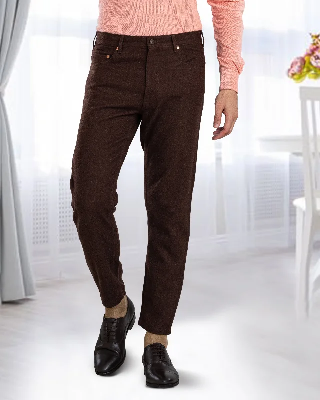 Brown Wool Jeans Modern Men's Geometric