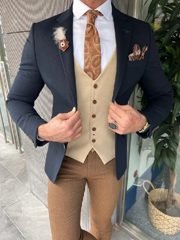 Fabio Dark Blue Slim Fit Blazer - Tailored Elegance Casual Men's Loose