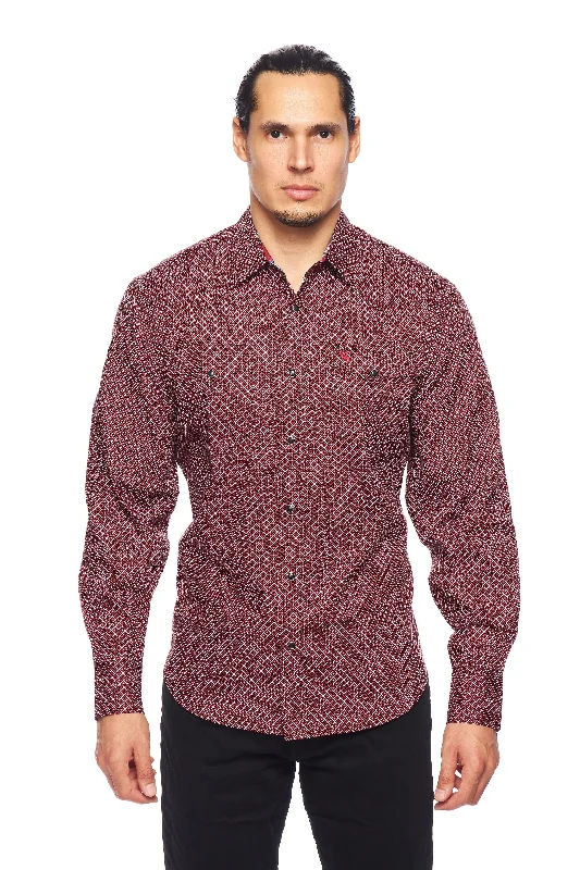 Men's Burgundy Print Western Pearl Snap Shirt/Matching Father & Son Modern Men's Tech