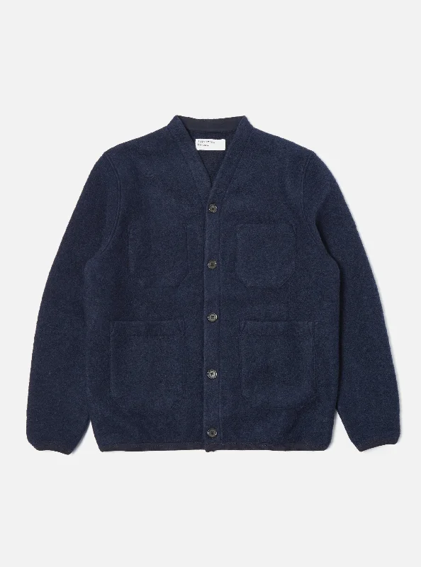 Universal Works Cardigan in Navy Wool Fleece Sophisticated Men's French