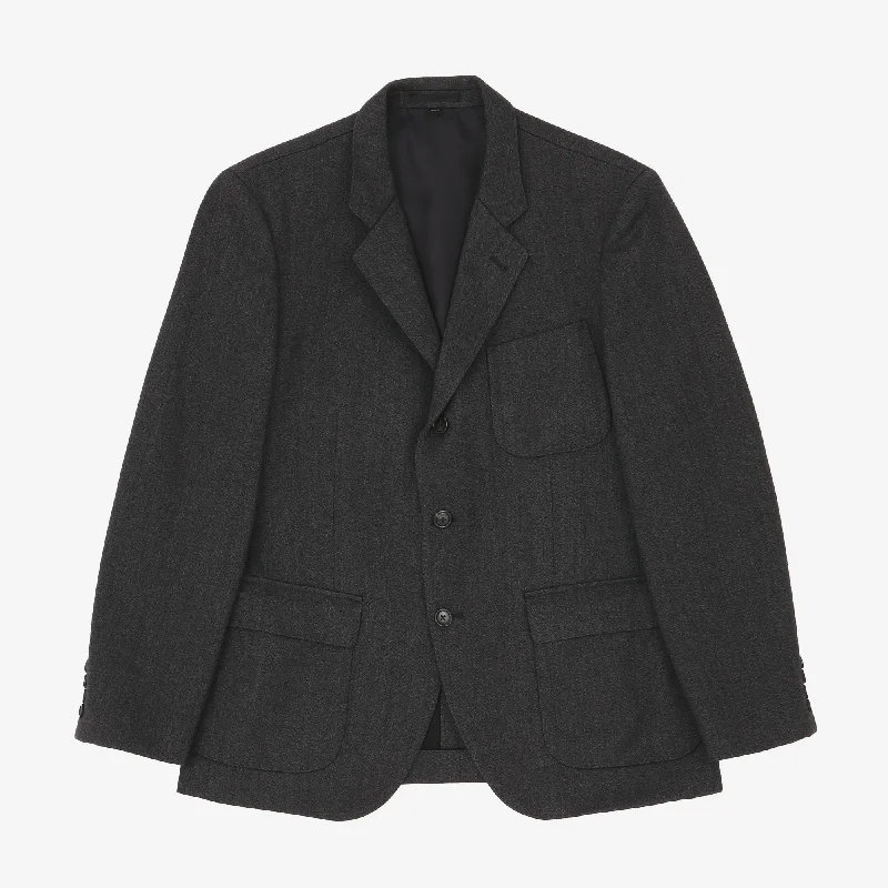 Single Breasted Wool Blazer Polished Men's Satin