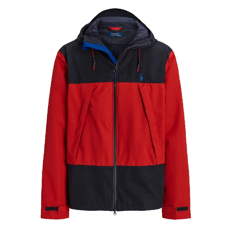 Polo Ralph Lauren Water-Resistant Hooded Jacket Red / Newport Navy Unique Men's Patch Polo Ralph Lauren Water-Resistant Hooded Jacket Red / Newport Navy Unique Men's Patch