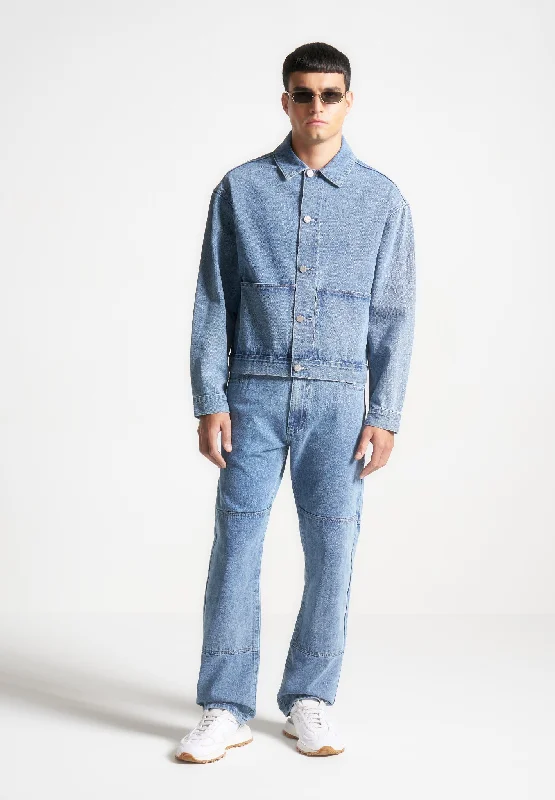Contrast Stitch Carpenter Jean - Mid Blue Dynamic Men's High
