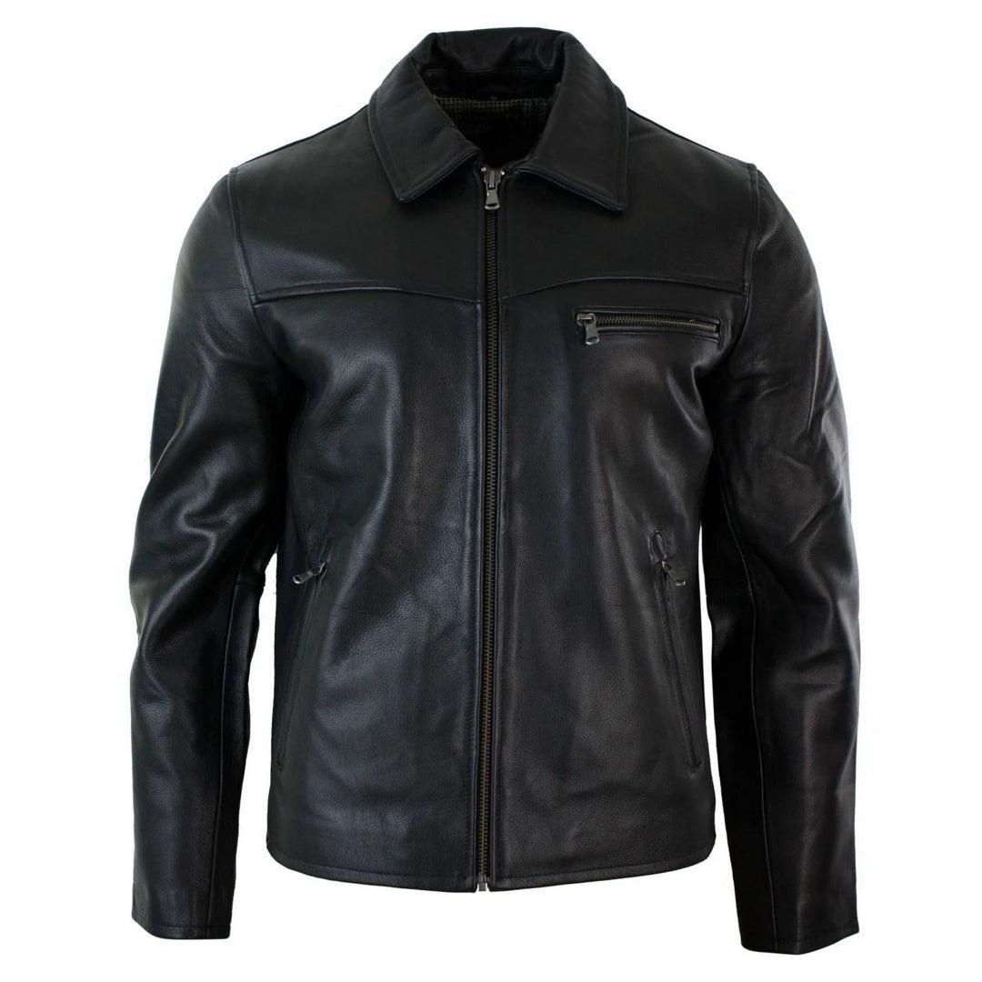Mens Classic Real Leather Soft Hide Zipped Collar Box Jacket Smart Casual Fit Practical Men's Quick