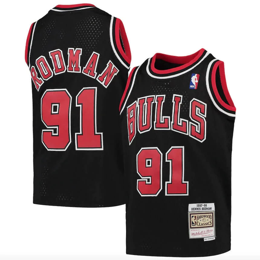 Chicago Bulls Youth Dennis Rodman Black Jersey Hardwood Classic Swingman Trendy Men's Bucket Chicago Bulls Youth Dennis Rodman Black Jersey Hardwood Classic Swingman Trendy Men's Bucket