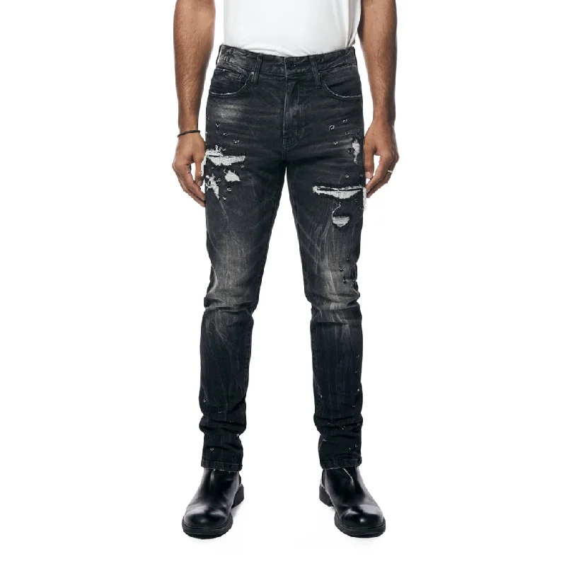 Slim Rip And Repair Jeans - Moon Black Elegant Men's Cashmere