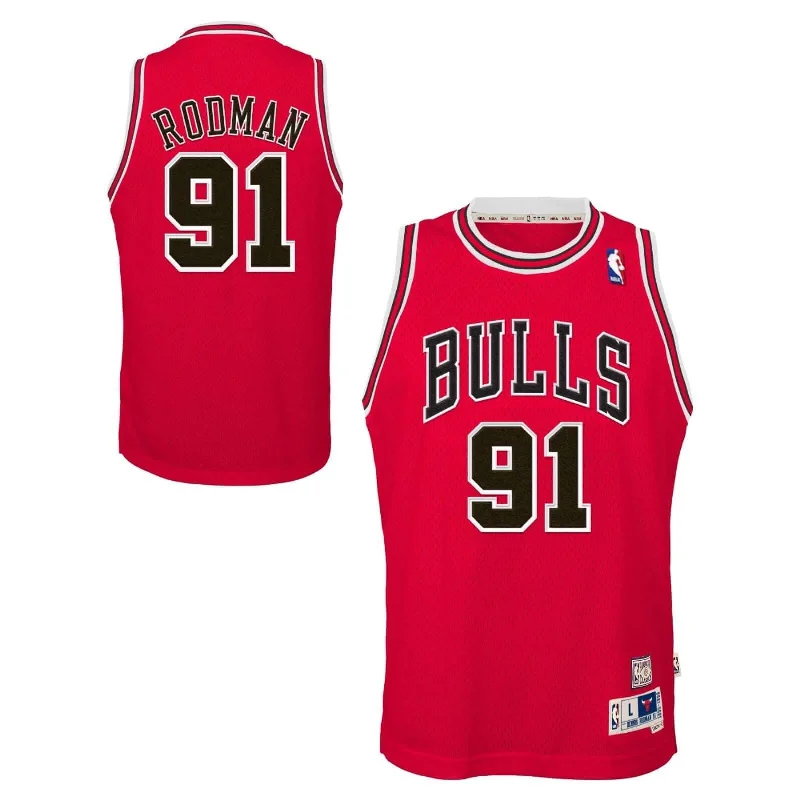 Chicago Bulls Youth Dennis Rodman #91 Red Jersey Mitchell&Ness Classic Swingman Polished Men's Silk Chicago Bulls Youth Dennis Rodman #91 Red Jersey Mitchell&Ness Classic Swingman Polished Men's Silk