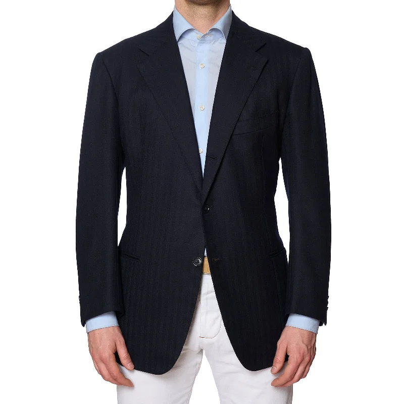 RUBINACCI LH Bespoke Navy Blue Flannel Herringbone Wool Jacket EU 52 US 42 Lumberjack RUBINACCI LH Bespoke Navy Blue Flannel Herringbone Wool Jacket EU 52 US 42 Lumberjack