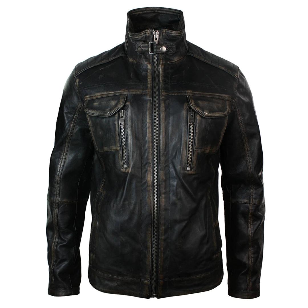 Mens Retro Vintage Distressed Jacket Real Washed Leather Brown Black Rub Off Confident Men's Power Mens Retro Vintage Distressed Jacket Real Washed Leather Brown Black Rub Off Confident Men's Power