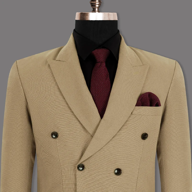 Peanut Brown Premium Cotton Double-breasted Blazer Cozy Men's Sherpa