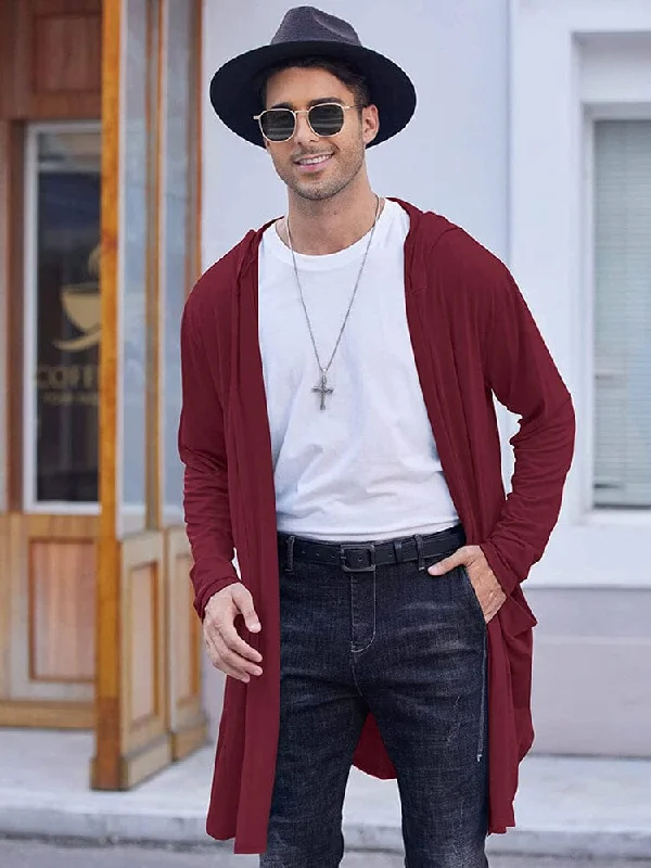Long Hooded Shawl Collar Overcoat with Pockets (US Only) Earthy Men's Sustainable 