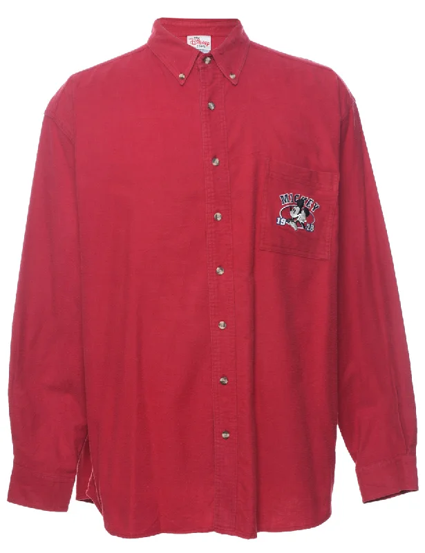 Disney Mickey Red Flannel Shirt - L Casual Men's Loose