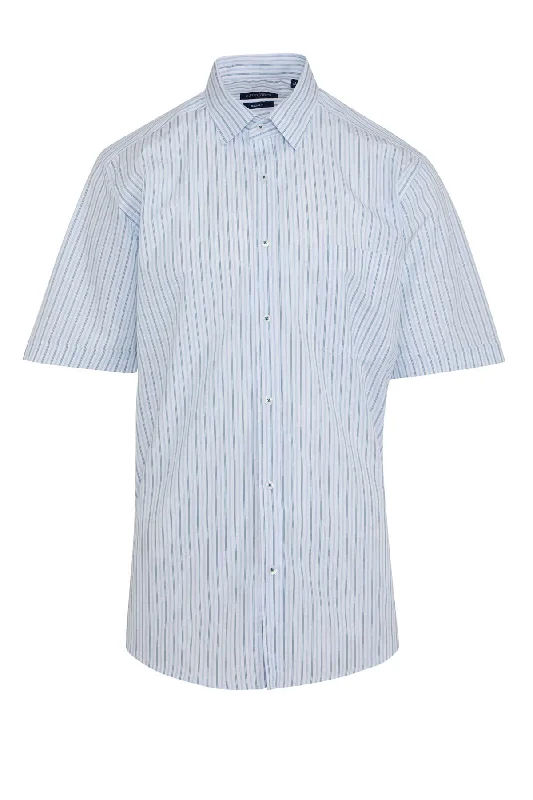 Classic Fit Short Sleeve Striped Cotton Green Dress Shirt Unique Men's Upcycled