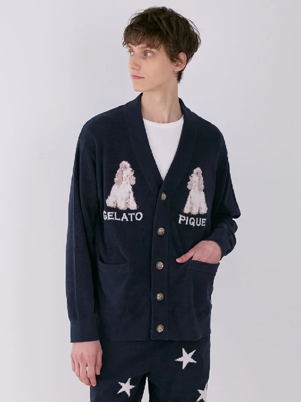 MEN'S Air Moco Dog Jacquard Button Up Cardigan Unique Men's Patch
