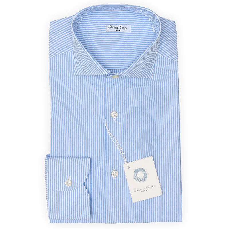 SARTORIA CAMPO Napoli Blue Striped Poplin Cotton Dress Shirt EU 37 NEW US 14.5 Practical Men's Quick SARTORIA CAMPO Napoli Blue Striped Poplin Cotton Dress Shirt EU 37 NEW US 14.5 Practical Men's Quick