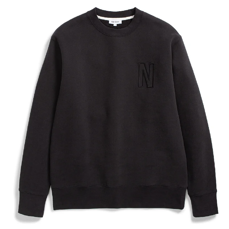 Norse Projects Arne Relaxed Brushed Fleece N Logo Sweat Black Modern Men's Geometric