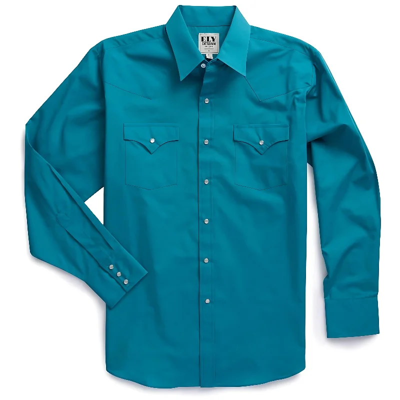 Ely & Walker Men's Western Teal Long Sleeve Pearl Snap Shirt Vacation