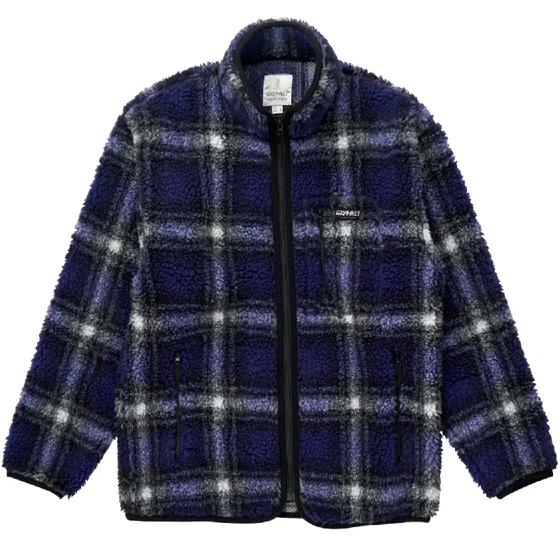 Gramicci Shadow Plaid Sherpa Jacket Purple Shadow Plaid Edgy Men's Punk