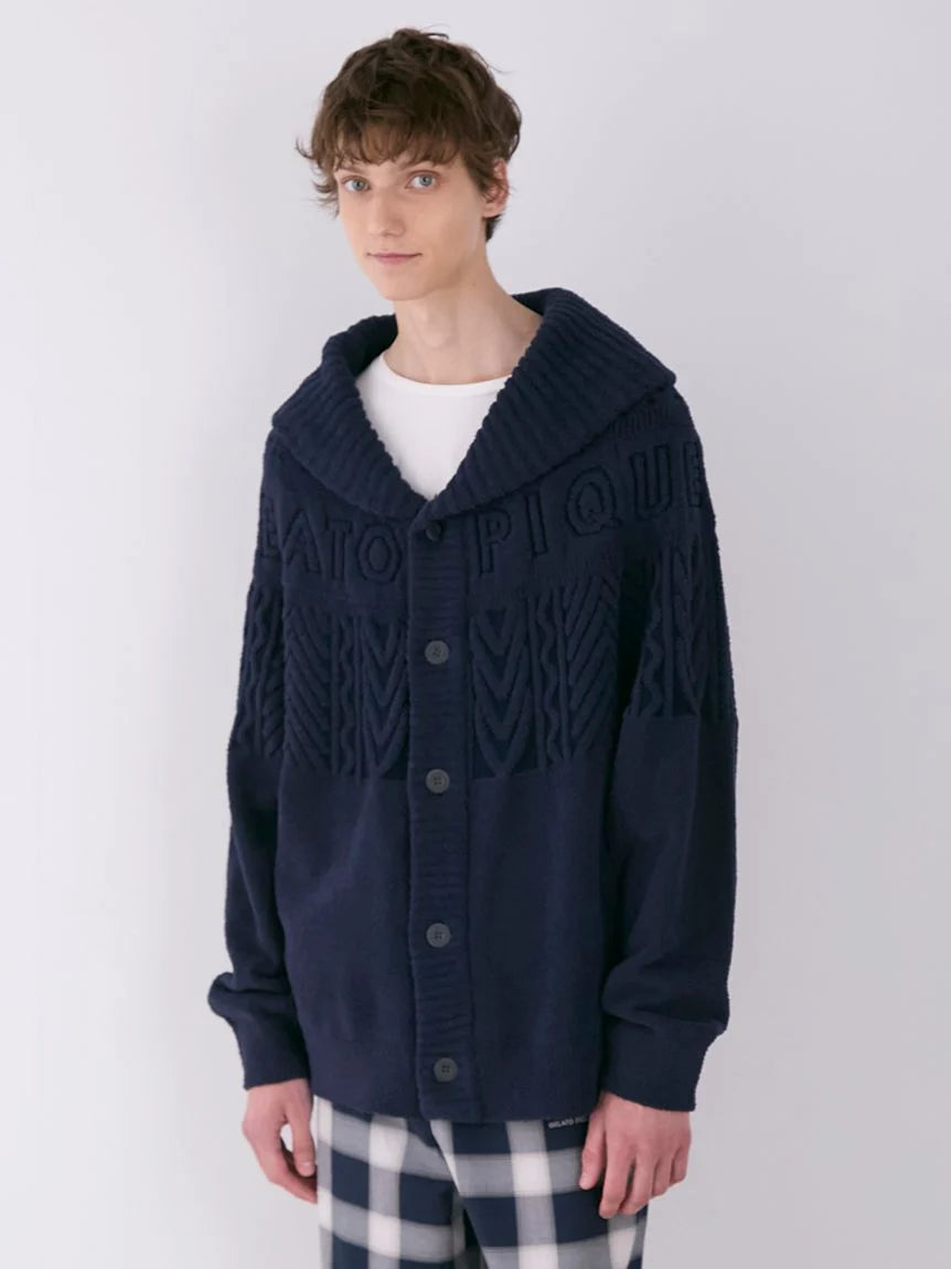 MENS Air Moco Aran Shawl Collar Cardigan Modern Men's Geometric