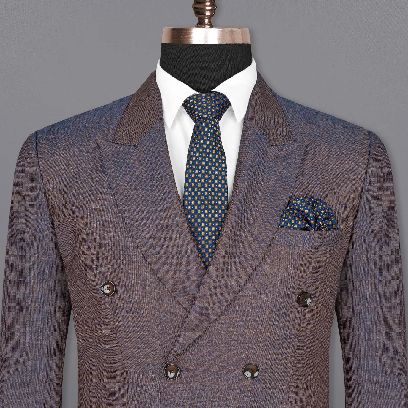 Brownish with Downriver Blue Two Tone Double Breasted Designer Blazer Athletic Men's High Brownish with Downriver Blue Two Tone Double Breasted Designer Blazer Athletic Men's High