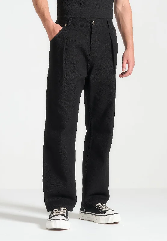 Relaxed Fit Pleated Gabardine Jeans - Black Relaxed Men's Australian 