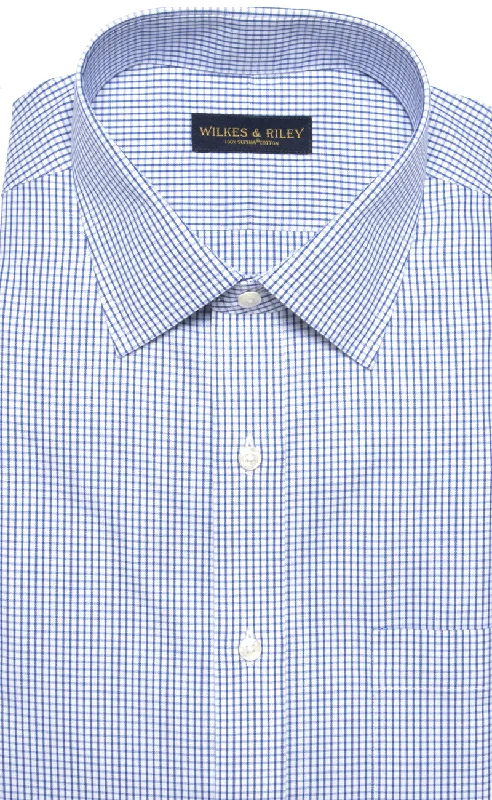 Slim Fit White Ground Blue Check Spread Collar Supima® cotton Non-Iron Pinpoint Oxford Dress Shirt Practical Men's Quick Slim Fit White Ground Blue Check Spread Collar Supima® cotton Non-Iron Pinpoint Oxford Dress Shirt Practical Men's Quick