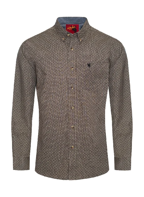 Men's Taupe Diamond Pattern  Poplin Shirt Bold Men's Animal