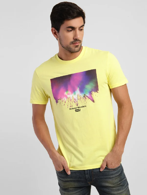 Men's Abstract Print Crew Neck T-shirt Yellow Gym