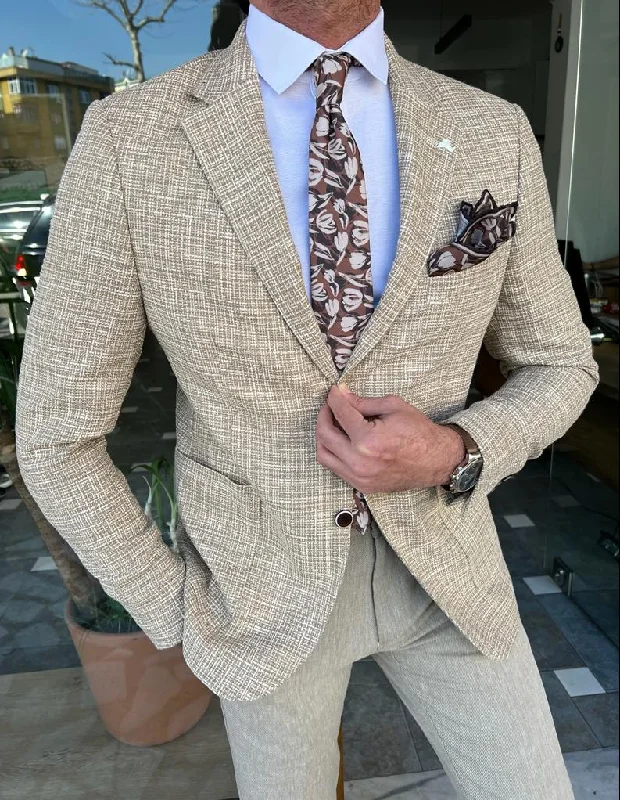 Tampa Beige Slim Fit Check Blazer Refined Men's Classic 
