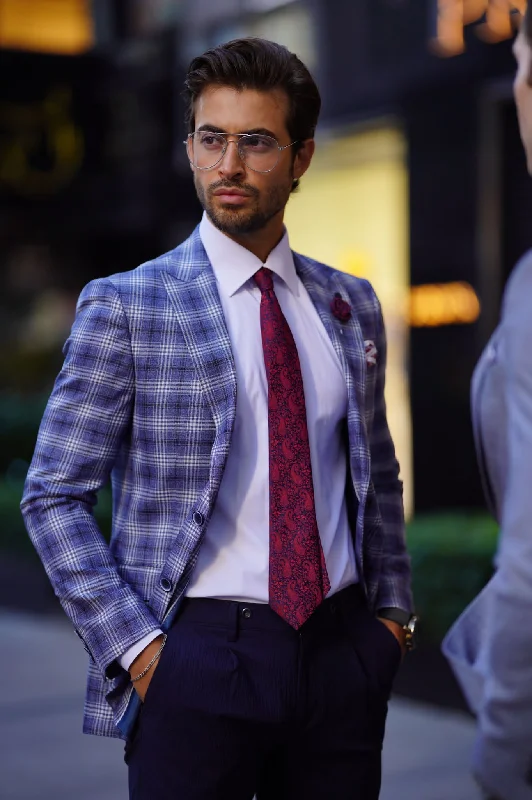 Vespo Plaid Blue Wool Blazer - Slim Fit Elegance for Every Occasion Dapper Men's 1920S Vespo Plaid Blue Wool Blazer - Slim Fit Elegance for Every Occasion Dapper Men's 1920S