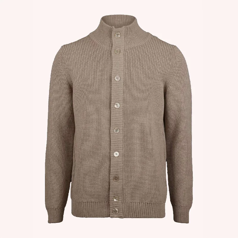 Beige Chunky Merino Wool Cardigan - Stenstroms Hip Men's Retro