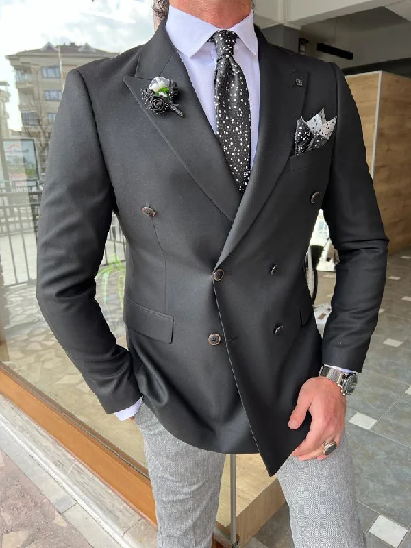 Tampa Black Slim Fit Double Breasted Blazer Modern Men's Tech