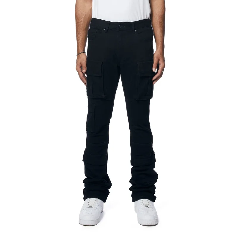 Stacked Utility Multi Pocket Jeans - Jet Black Youthful Men's Anime