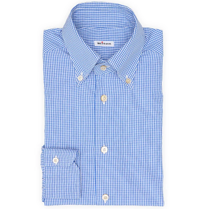 KITON Napoli Handmade Blue Plaid Cotton Button-Down Dress Shirt EU 38 NEW US 15 Vintage Men's 1970S Disco KITON Napoli Handmade Blue Plaid Cotton Button-Down Dress Shirt EU 38 NEW US 15 Vintage Men's 1970S Disco