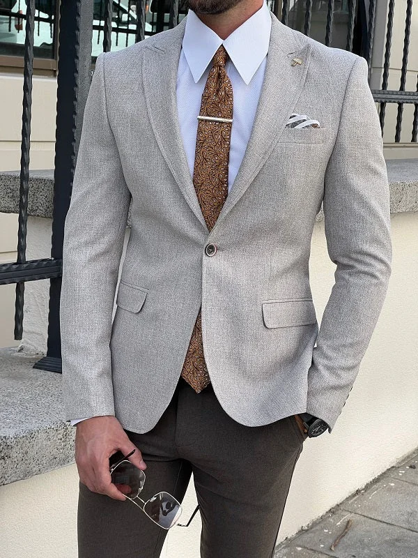 Edmond Beige Slim Fit Peak Lapel Blazer - Effortlessly Stylish Outerwear Dapper Men's Bow Edmond Beige Slim Fit Peak Lapel Blazer - Effortlessly Stylish Outerwear Dapper Men's Bow