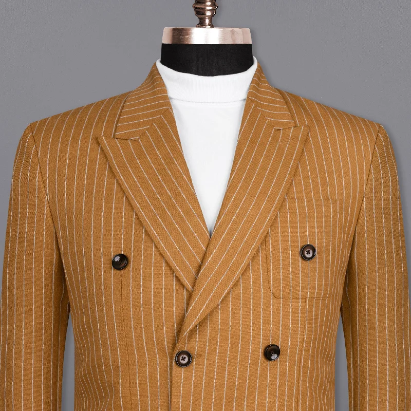 Rust Striped Double-Breasted Wool Rich Blazer Bold Men's Animal