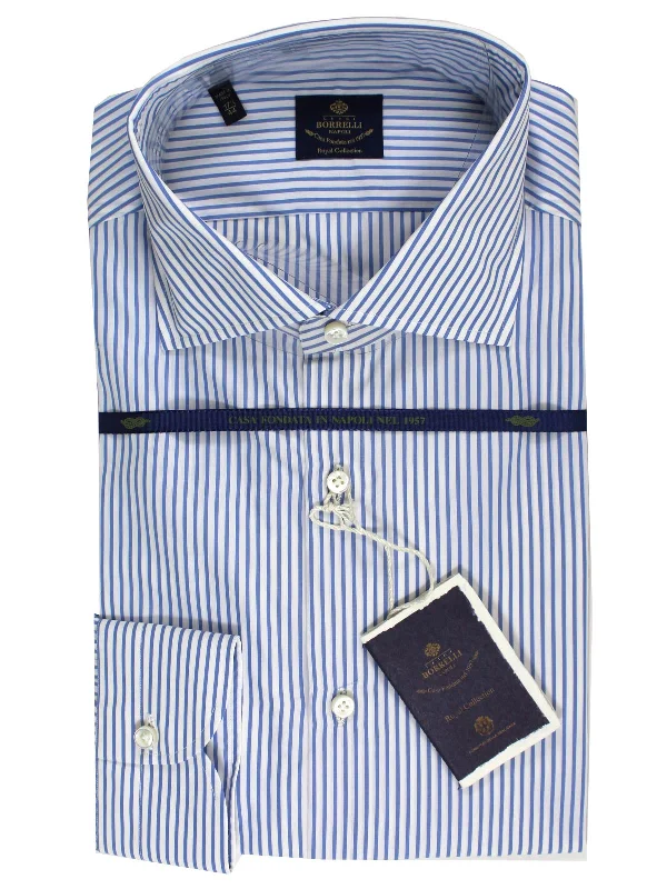 Luigi Borrelli Dress Shirt White Navy Stripes 44 - 17 1/2 ROYAL COLLECTION - SALE Edgy Men's Punk Luigi Borrelli Dress Shirt White Navy Stripes 44 - 17 1/2 ROYAL COLLECTION - SALE Edgy Men's Punk