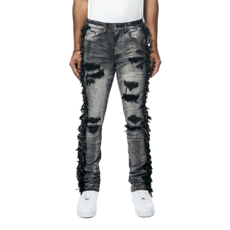 Stacked Frayed Jeans - Lightning Black Cozy Men's Winter