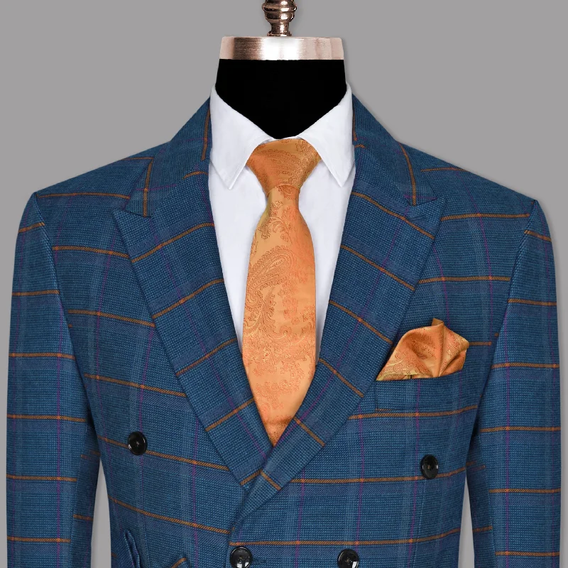 True Blue Windowpane Flannel Wool Blend Double Breasted Tweed Blazer Athletic Men's High True Blue Windowpane Flannel Wool Blend Double Breasted Tweed Blazer Athletic Men's High