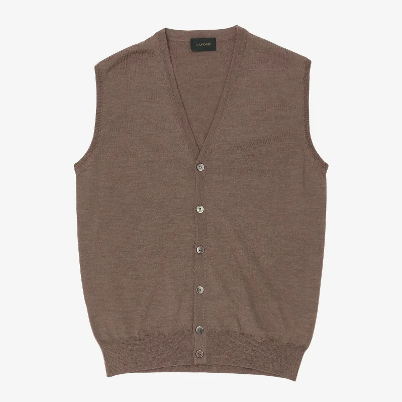 Wool Sleeveless Cardigan Sleek Men's Contemporary 
