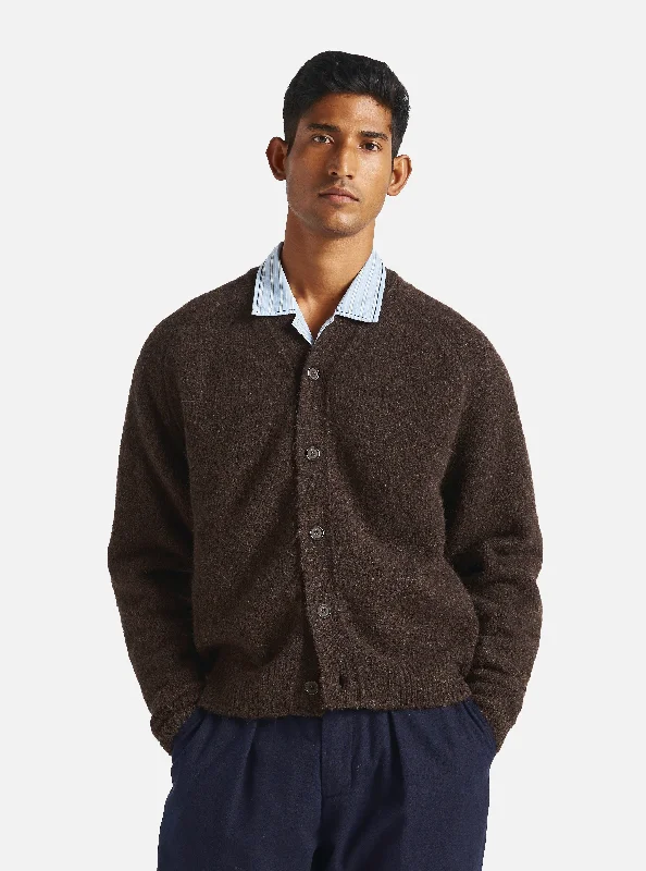 Universal Works David Cardigan in Brown Alpaca Knit Refined Men's Hand