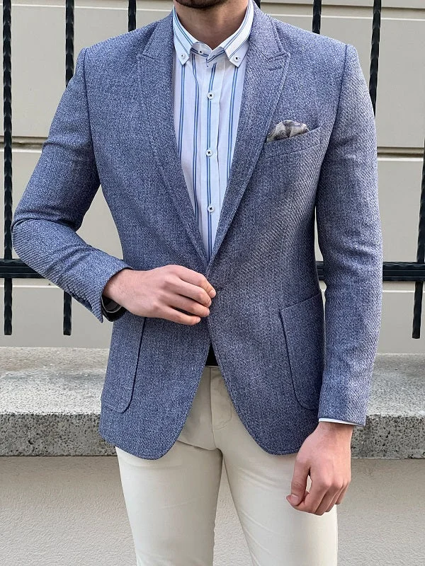 Rockford Blue Slim Fit Peak Lapel Wool Blazer - Elevate Your Wardrobe Dapper Men's Bow Rockford Blue Slim Fit Peak Lapel Wool Blazer - Elevate Your Wardrobe Dapper Men's Bow