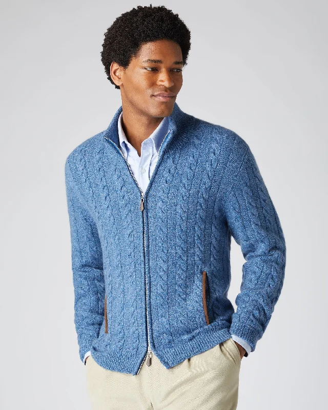 Men's The Richmond Cable Cashmere Cardigan Denim Blue Marl Stylish Men's Tropical 