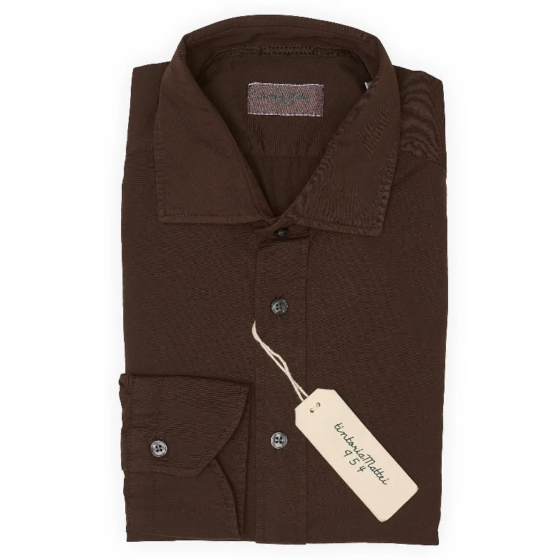TINTORIA MATTEI 954 Brown Twill Cotton Dress Shirt EU 43 NEW US 17 Youthful Men's Pop TINTORIA MATTEI 954 Brown Twill Cotton Dress Shirt EU 43 NEW US 17 Youthful Men's Pop
