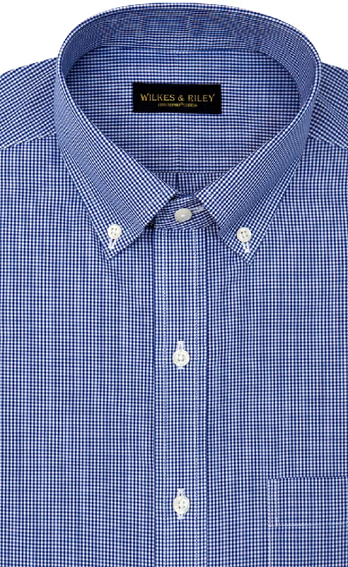 Slim Fit Blue Gingham Check Button Down Collar Supima® Cotton Non-Iron Broadcloth Bold Men's Animal Slim Fit Blue Gingham Check Button Down Collar Supima® Cotton Non-Iron Broadcloth Bold Men's Animal