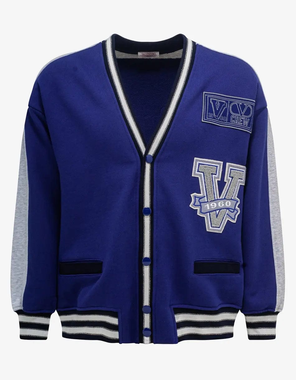 Valentino Garavani Blue V Crew Patches Cardigan Casual Men's Loose