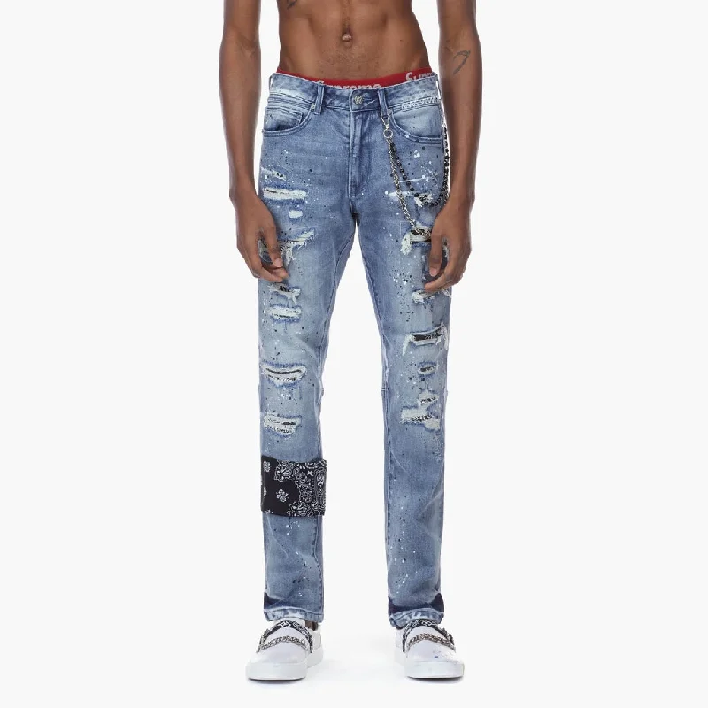 Bleunoir Slim Bandana Jeans with Metal Chains - Cerulean Blue Earthy Men's Sustainable 