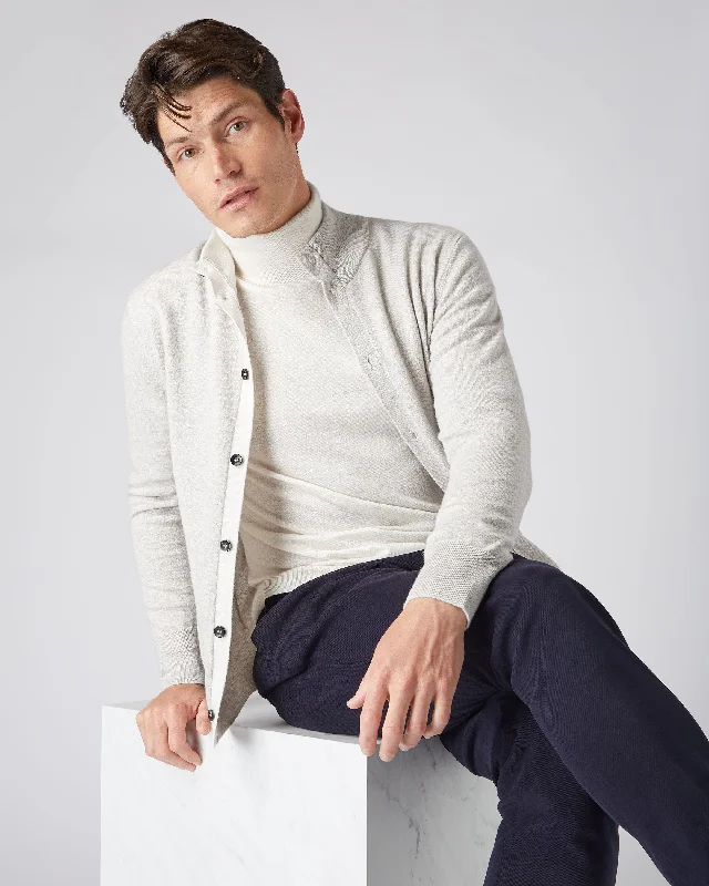 Men's Button Up Cashmere Sweater Pebble Grey Casual Men's Japanese 