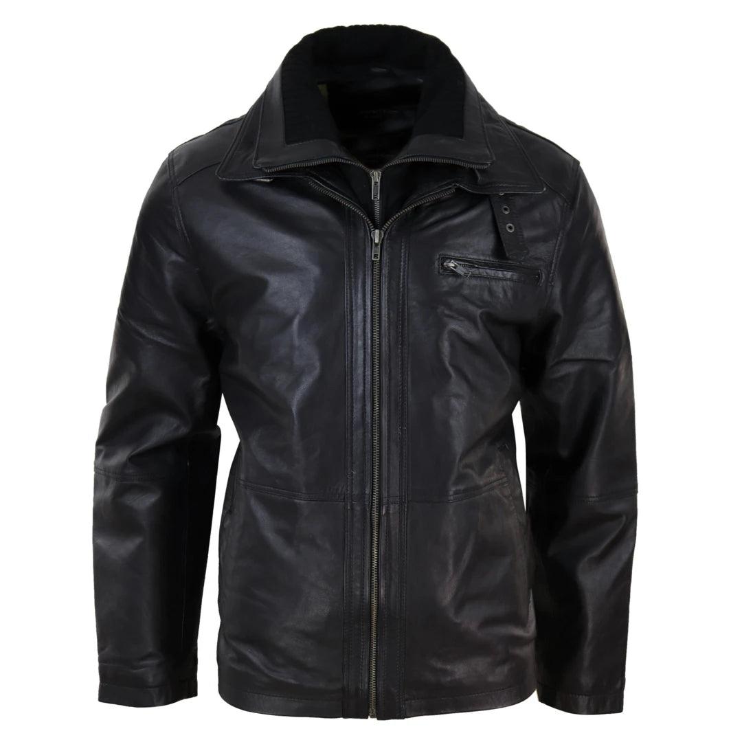 Mens Real Leather Safari Jacket Coat Double Zip Classic Hunting Winter Hip Men's Urban Mens Real Leather Safari Jacket Coat Double Zip Classic Hunting Winter Hip Men's Urban